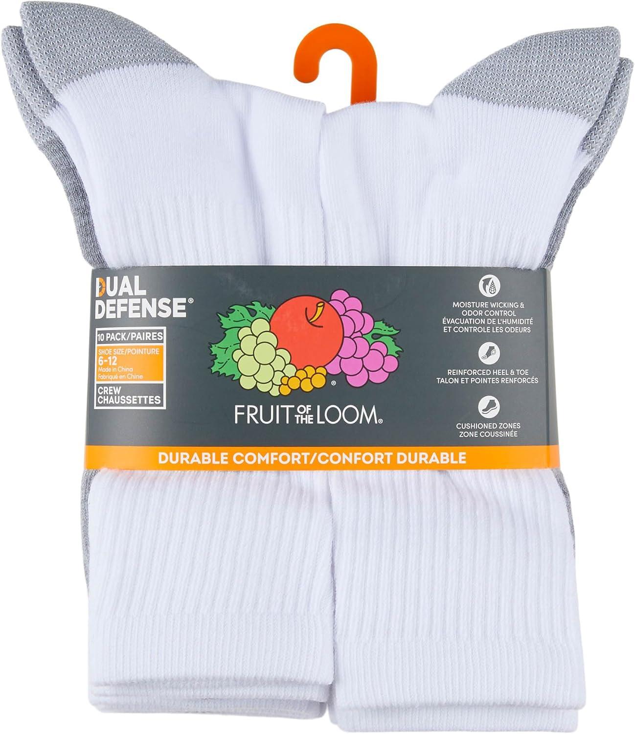 image:imageFruit of the Loom Mens Dual Defense Ankle Socks Odor Protection with Half Cushion MultiPacksCrew 10 Pack White