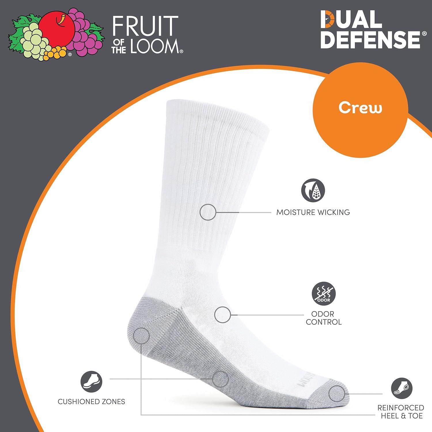 image:imageFruit of the Loom Mens Dual Defense Ankle Socks Odor Protection with Half Cushion MultiPacksCrew 10 Pack White