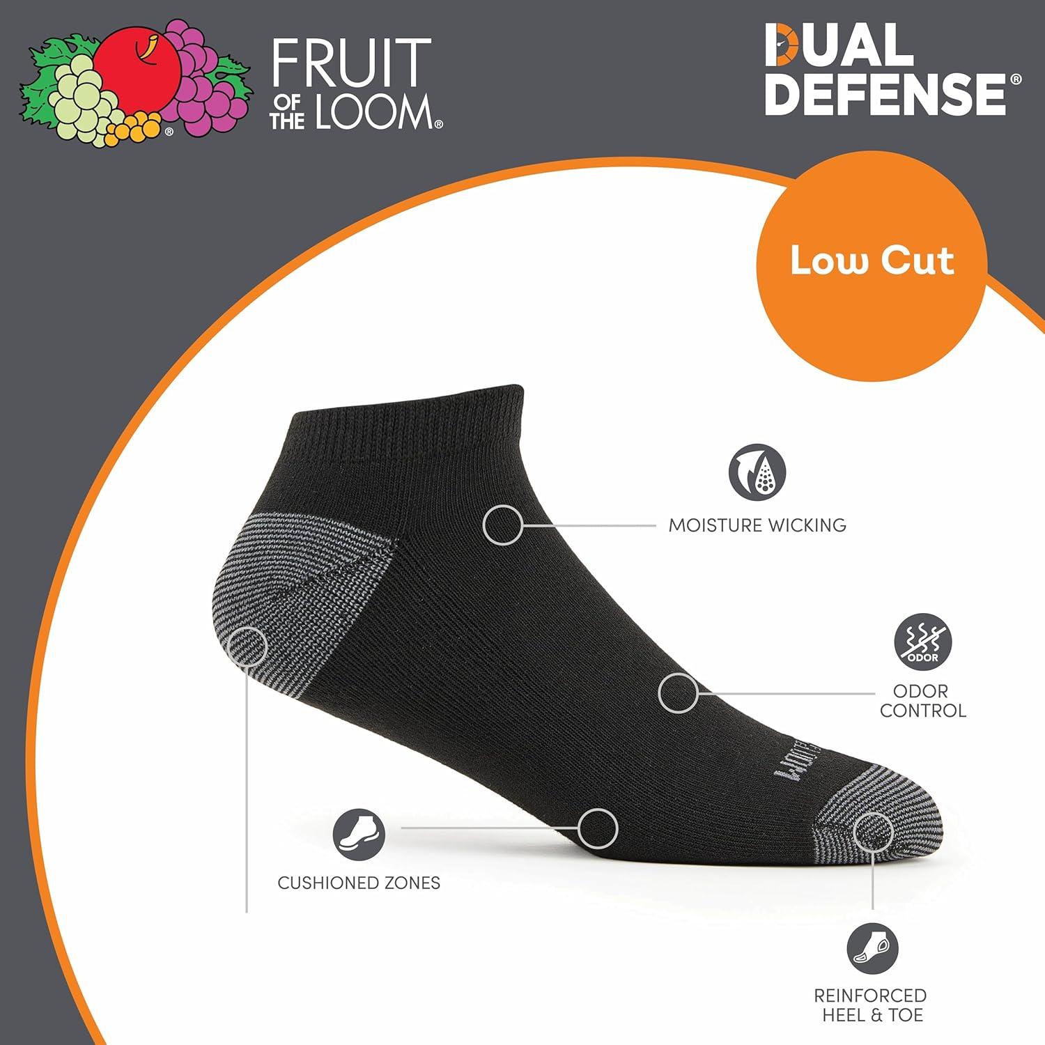 image:imageFruit of the Loom Mens Dual Defense Ankle Socks Odor Protection with Half Cushion MultiPacksLow Cut 10 Pack Black