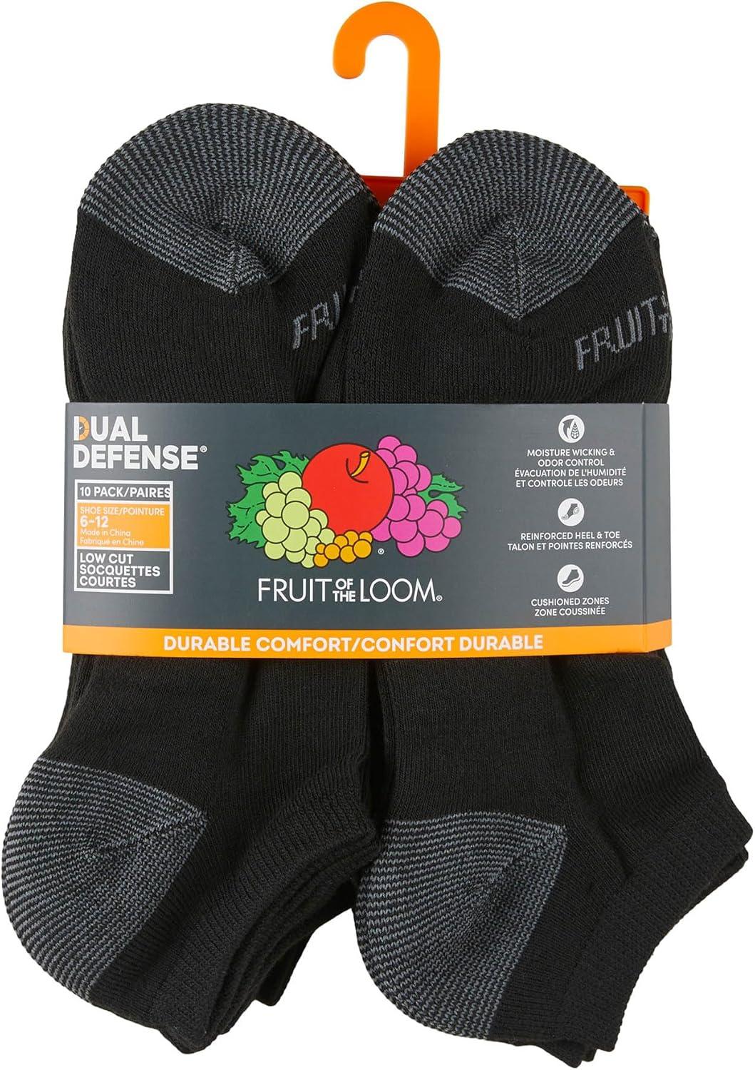 image:imageFruit of the Loom Mens Dual Defense Ankle Socks Odor Protection with Half Cushion MultiPacksLow Cut 10 Pack Black