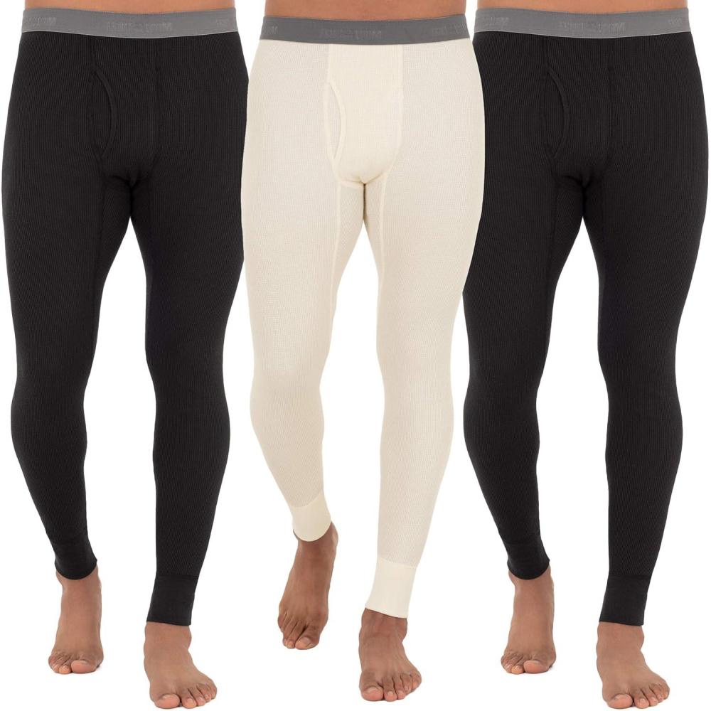 image:imageFruit of The Loom Mens Recycled Premium Waffle Thermal Underwear Long Johns Bottom 1 2 3 and 4 PacksBlackBlackNatural 3 Pack