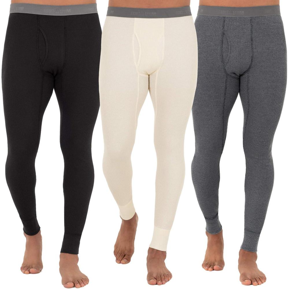 image:imageFruit of The Loom Mens Recycled Premium Waffle Thermal Underwear Long Johns Bottom 1 2 3 and 4 PacksBlackGreystone HeatherNatural 3 Pack