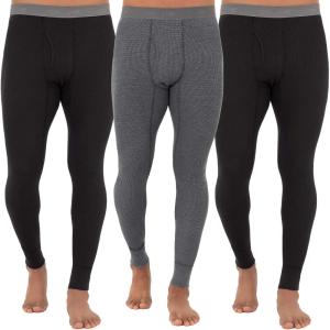 Fruit of The Loom Mens Recycled Premium Waffle Thermal Underwear Long Johns Bottom (1, 2, 3, and 4 Packs)(Black/Black/Greystone Heather – 3 Pack)