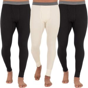 Fruit of The Loom Mens Recycled Premium Waffle Thermal Underwear Long Johns Bottom (1, 2, 3, and 4 Packs)(Black/Black/Natural – 3 Pack)