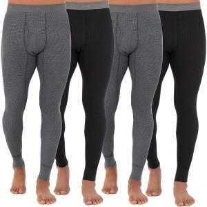 Fruit of The Loom Mens Recycled Premium Waffle Thermal Underwear Long Johns Bottom (1, 2, 3, and 4 Packs)(Black/Greystone Heather – 4 Pack)