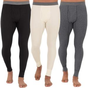 Fruit of The Loom Mens Recycled Premium Waffle Thermal Underwear Long Johns Bottom (1, 2, 3, and 4 Packs)(Black/Greystone Heather/Natural – 3 Pack)