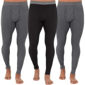 Fruit of The Loom Mens Recycled Premium Waffle Thermal Underwear Long Johns Bottom (1, 2, 3, and 4 Packs)(Greystone Heather/Greystone Heather/Black -3 Pack)
