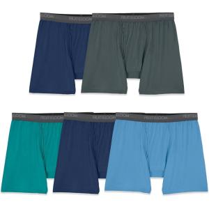 Fruit of the Loom Men’s 4-way Stretch Boxer Briefs | Lightweight & Moisture Wicking Underwear | Long Leg, Regular Leg & Trunk(Regular Leg – Micro Stretch – Green/Navy/Grey)