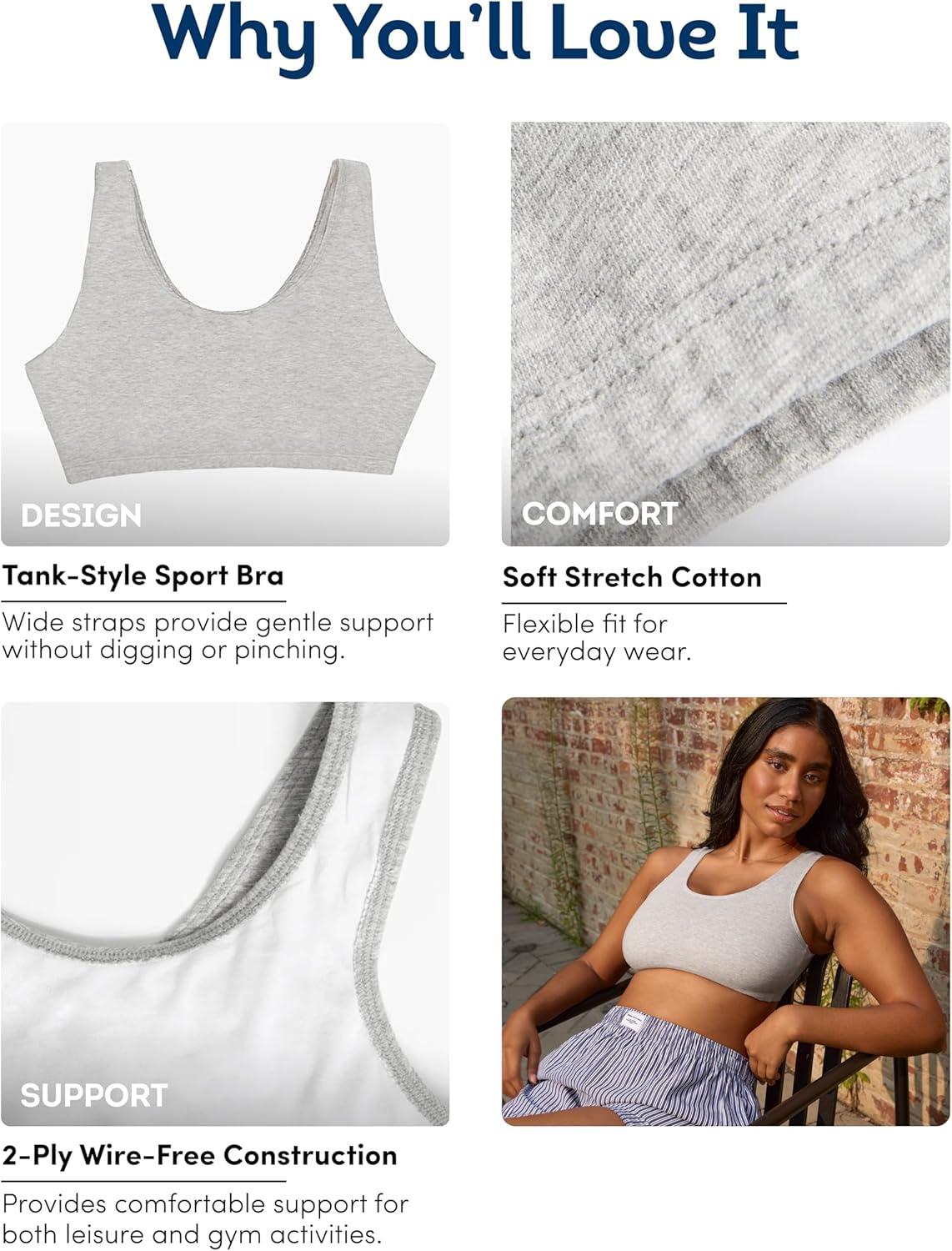 image:imageFruit of the Loom Womens Built Up Tank Style Sports Bra Value PackKitty PinkHyacinthGrey HeatherBlack Hue