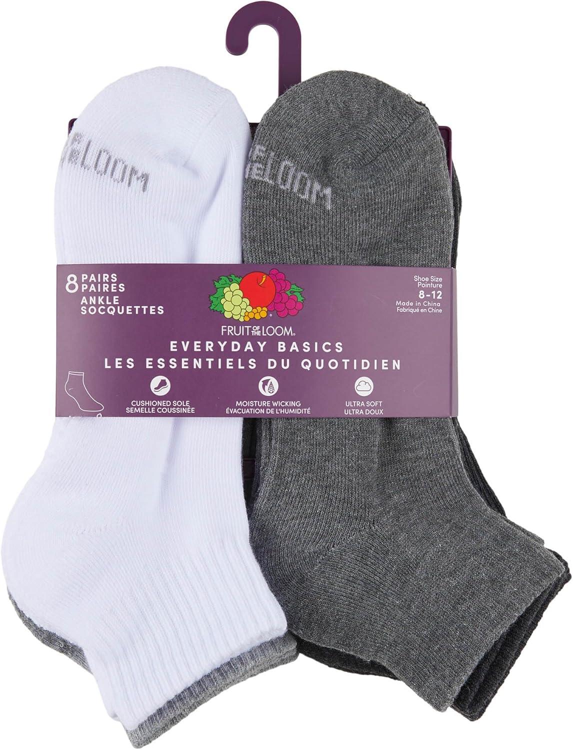 image:imageFruit of the Loom Womens Everyday Basics Socks Breathable with Half Cushion MultiPacksAnkle 8 Pack Assorted