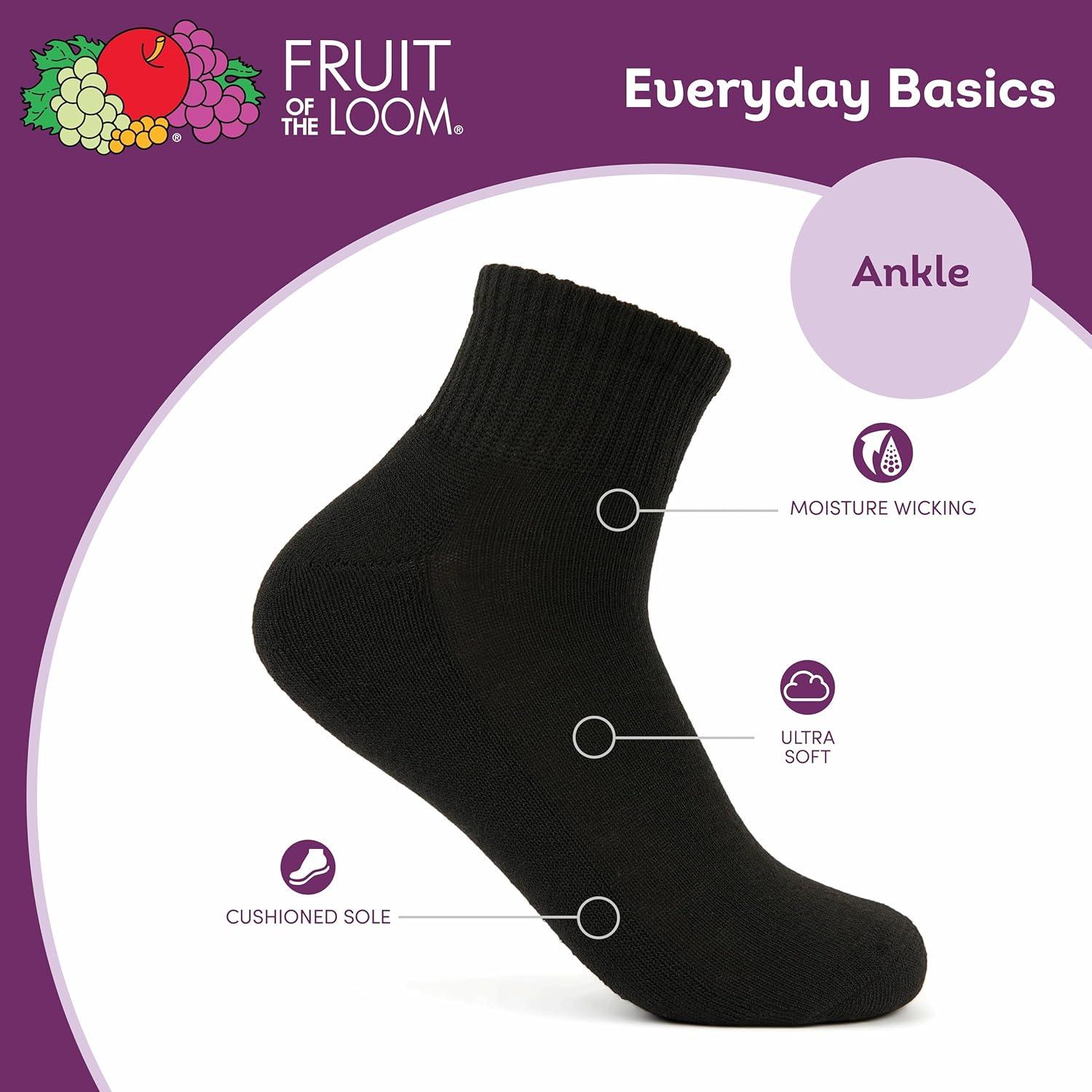 image:imageFruit of the Loom Womens Everyday Basics Socks Breathable with Half Cushion MultiPacksAnkle 8 Pack Black