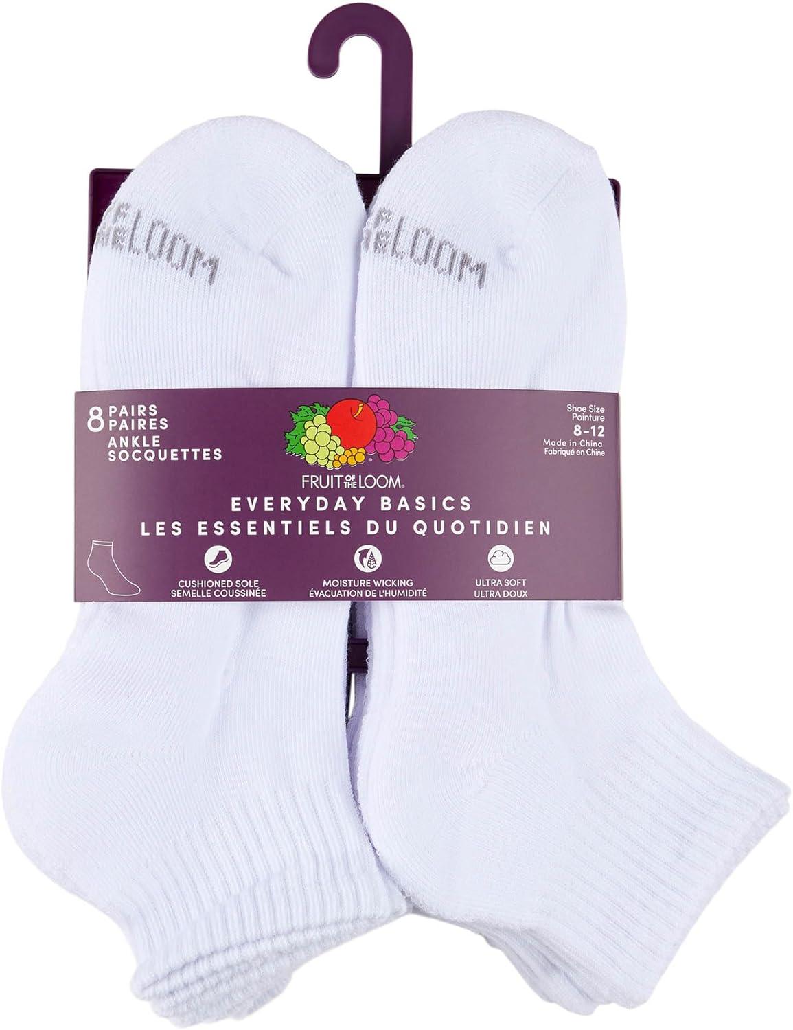 image:imageFruit of the Loom Womens Everyday Basics Socks Breathable with Half Cushion MultiPacksAnkle 8 Pack White