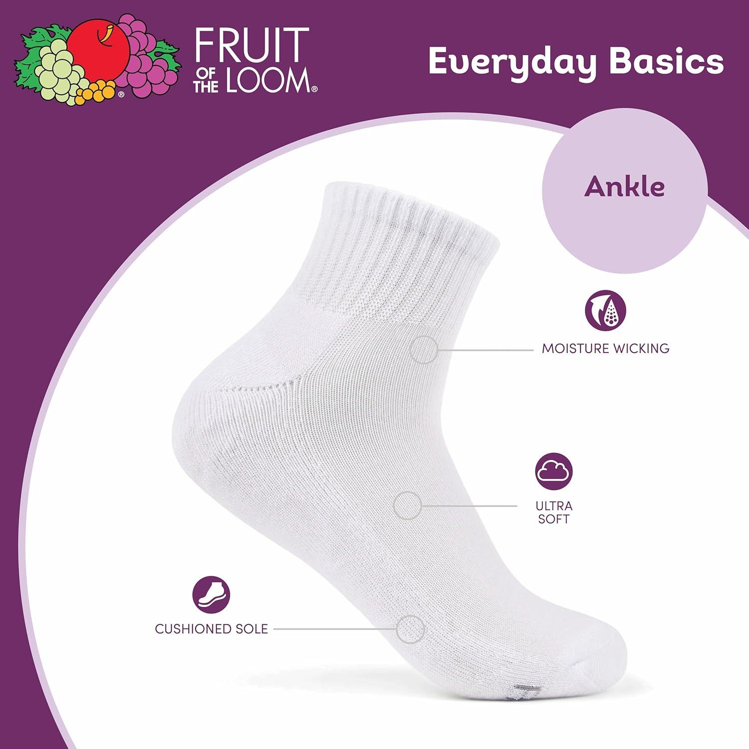 image:imageFruit of the Loom Womens Everyday Basics Socks Breathable with Half Cushion MultiPacksAnkle 8 Pack White