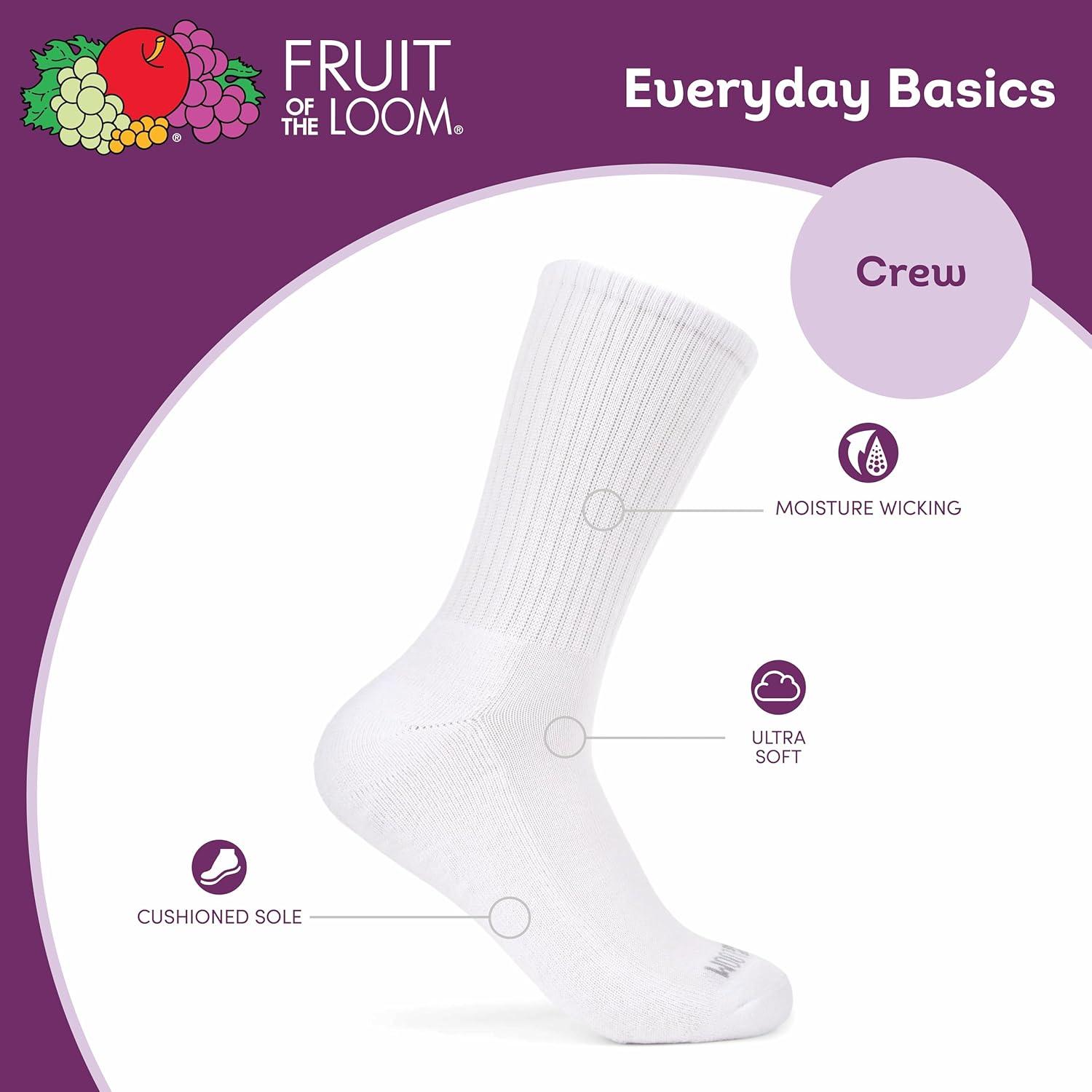 image:imageFruit of the Loom Womens Everyday Basics Socks Breathable with Half Cushion MultiPacksCrew 8 Pack White