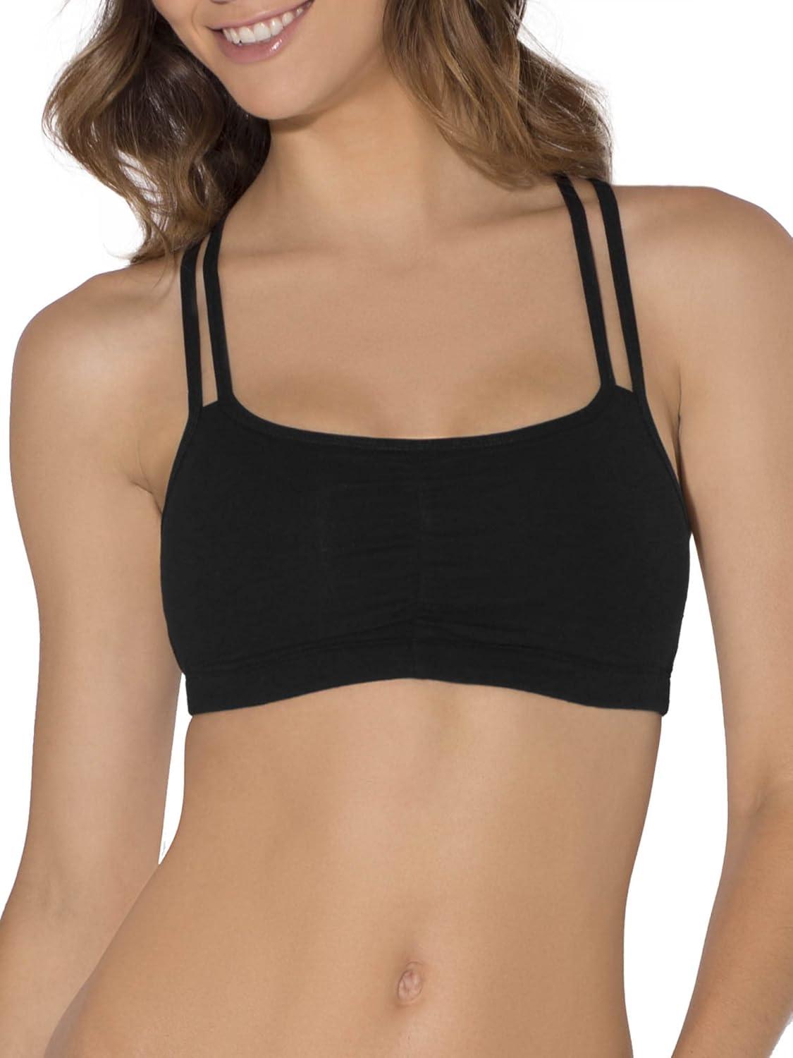 image:imageFruit of the Loom Womens Spaghetti Strap Cotton Sports Bra AllDay Comfort amp Easy MovementBlushing Rose With BlackCharcoalBlack