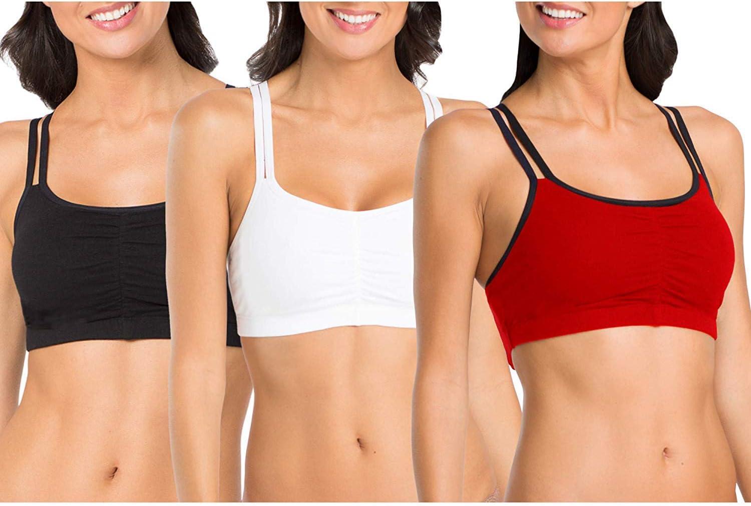 image:imageFruit of the Loom Womens Spaghetti Strap Cotton Sports Bra AllDay Comfort amp Easy MovementRed Hot With BlackWhiteBlack Hue