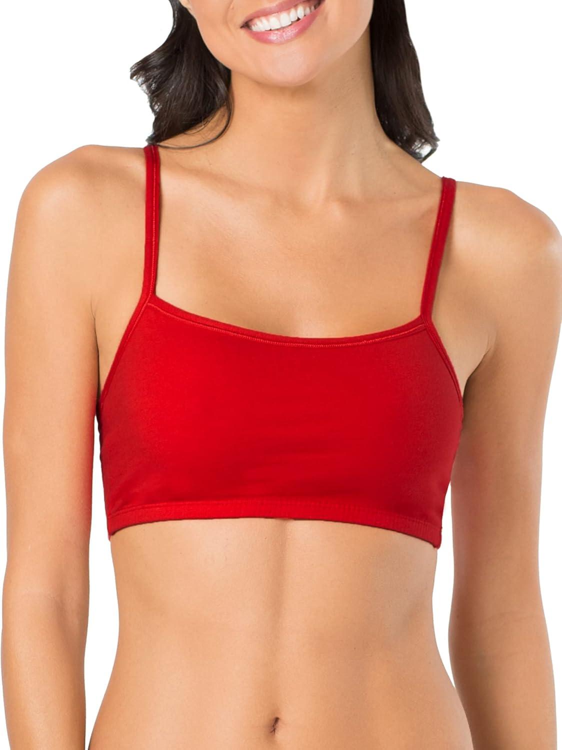 image:imageFruit of the Loom Womens Spaghetti Strap Cotton Sports Bra AllDay Comfort amp Easy MovementRed HotWhiteGrey Heather