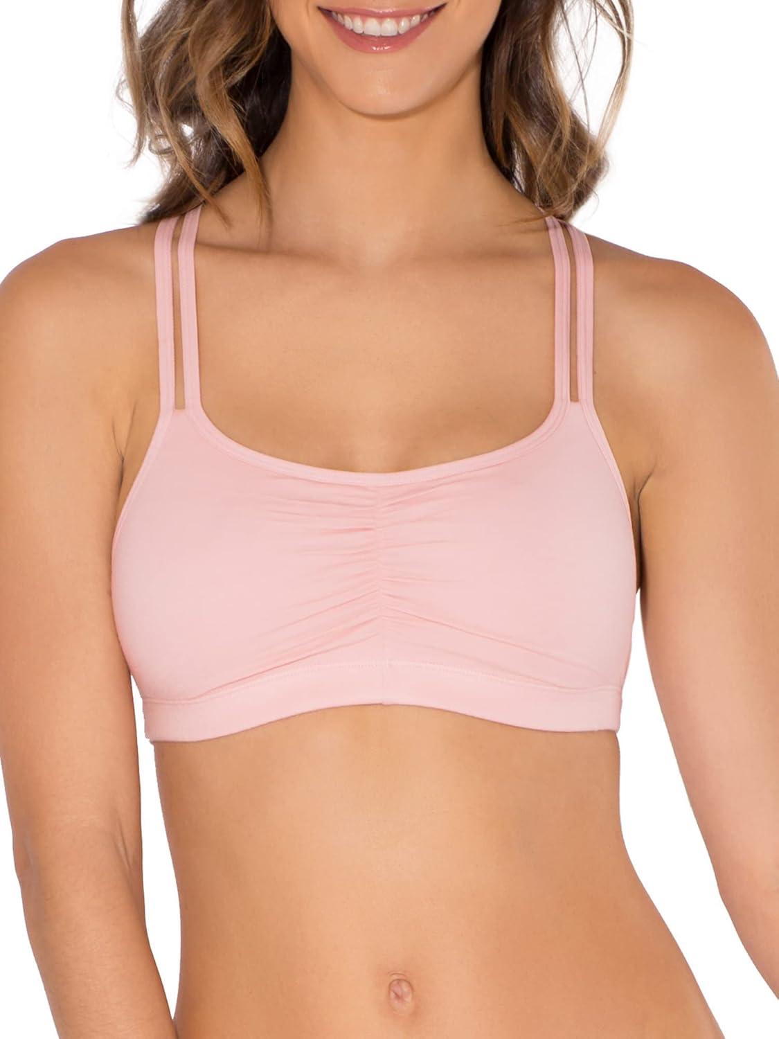 image:imageFruit of the Loom Womens Spaghetti Strap Cotton Sports Bra AllDay Comfort amp Easy MovementSkinny StripeWhiteBlushing Rose