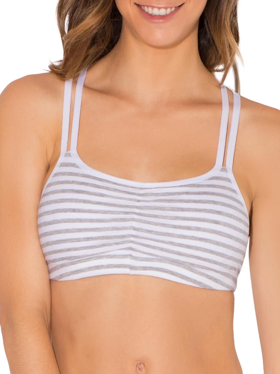 image:imageFruit of the Loom Womens Spaghetti Strap Cotton Sports Bra AllDay Comfort amp Easy MovementSkinny StripeWhiteBlushing Rose