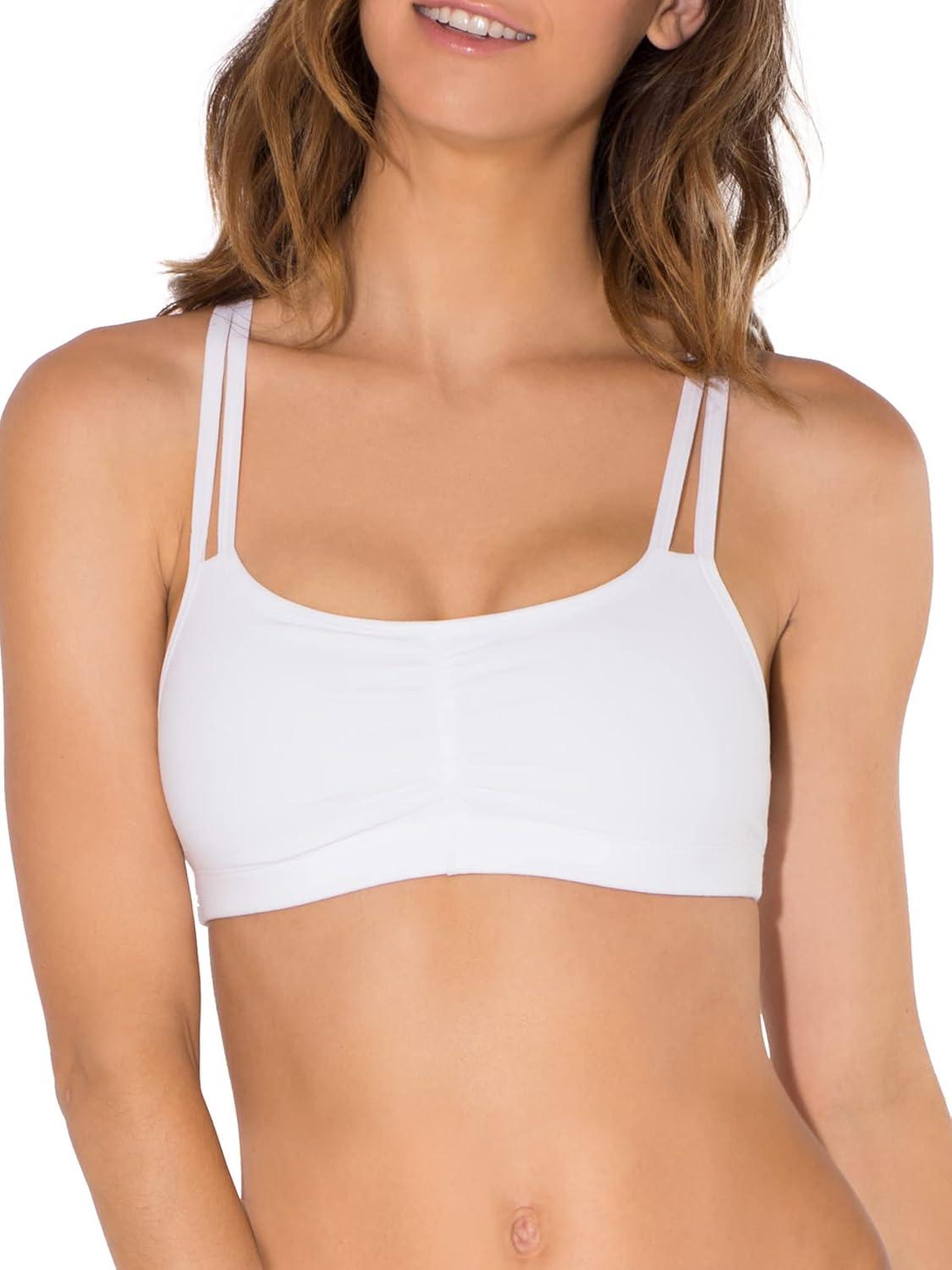 image:imageFruit of the Loom Womens Spaghetti Strap Cotton Sports Bra AllDay Comfort amp Easy MovementSkinny StripeWhiteBlushing Rose