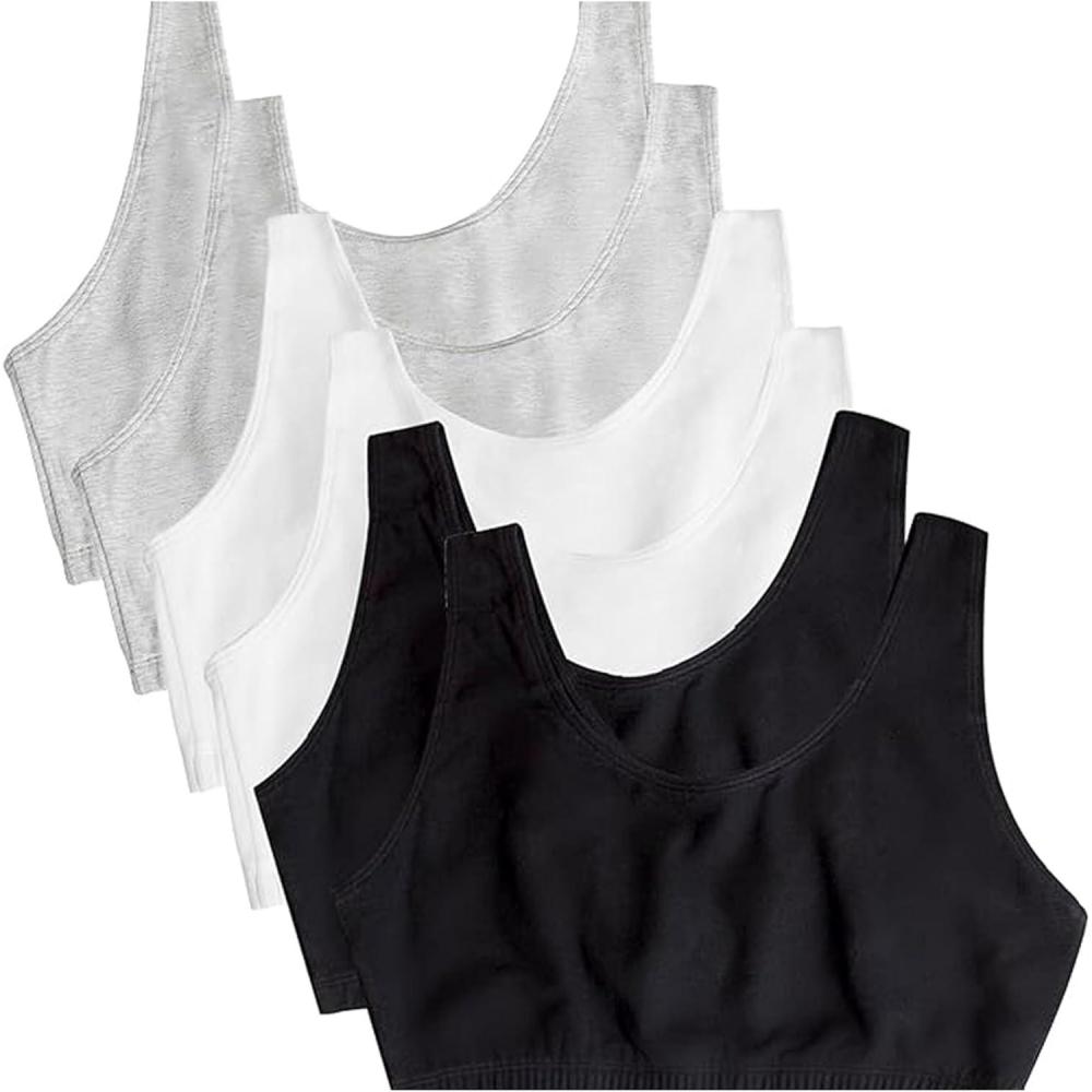 image:imageFruit of the Loom Womens Built Up Tank Style Sports Bra Value PackBlack WhiteHeather Grey