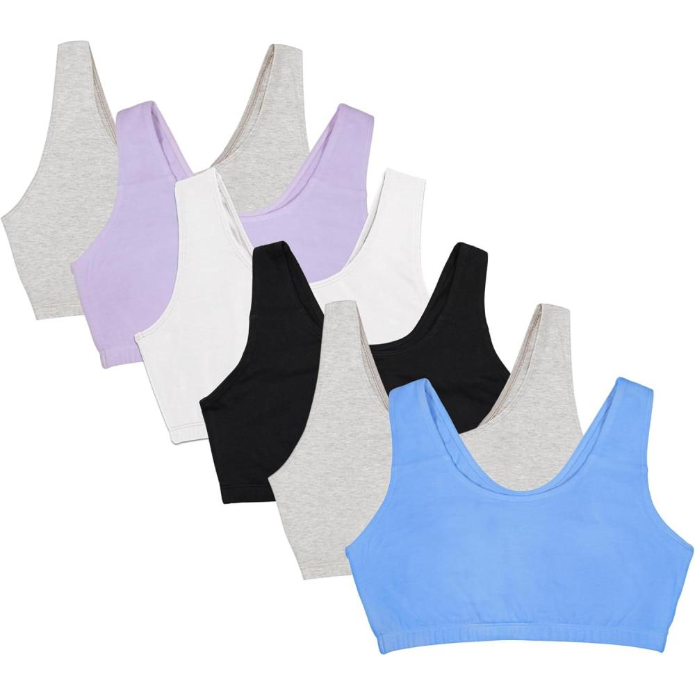 image:imageFruit of the Loom Womens Built Up Tank Style Sports Bra Value PackCornflowerGreyBlackLilacWhiteHeather Grey