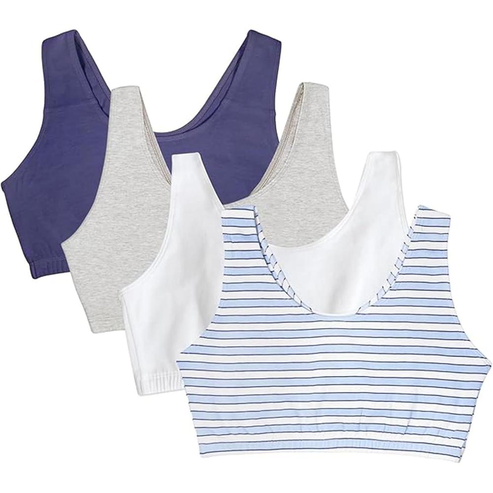 image:imageFruit of the Loom Womens Built Up Tank Style Sports Bra Value PackCottage StripesSkipper BlueGrey HeatherWhite