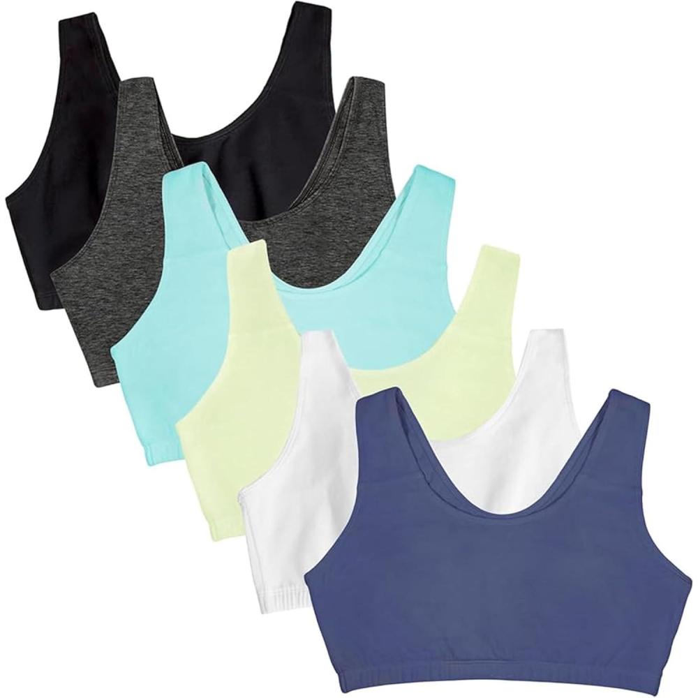 image:imageFruit of the Loom Womens Built Up Tank Style Sports Bra Value PackLentilWhiteCharcoalArubaDutch BlueBlack