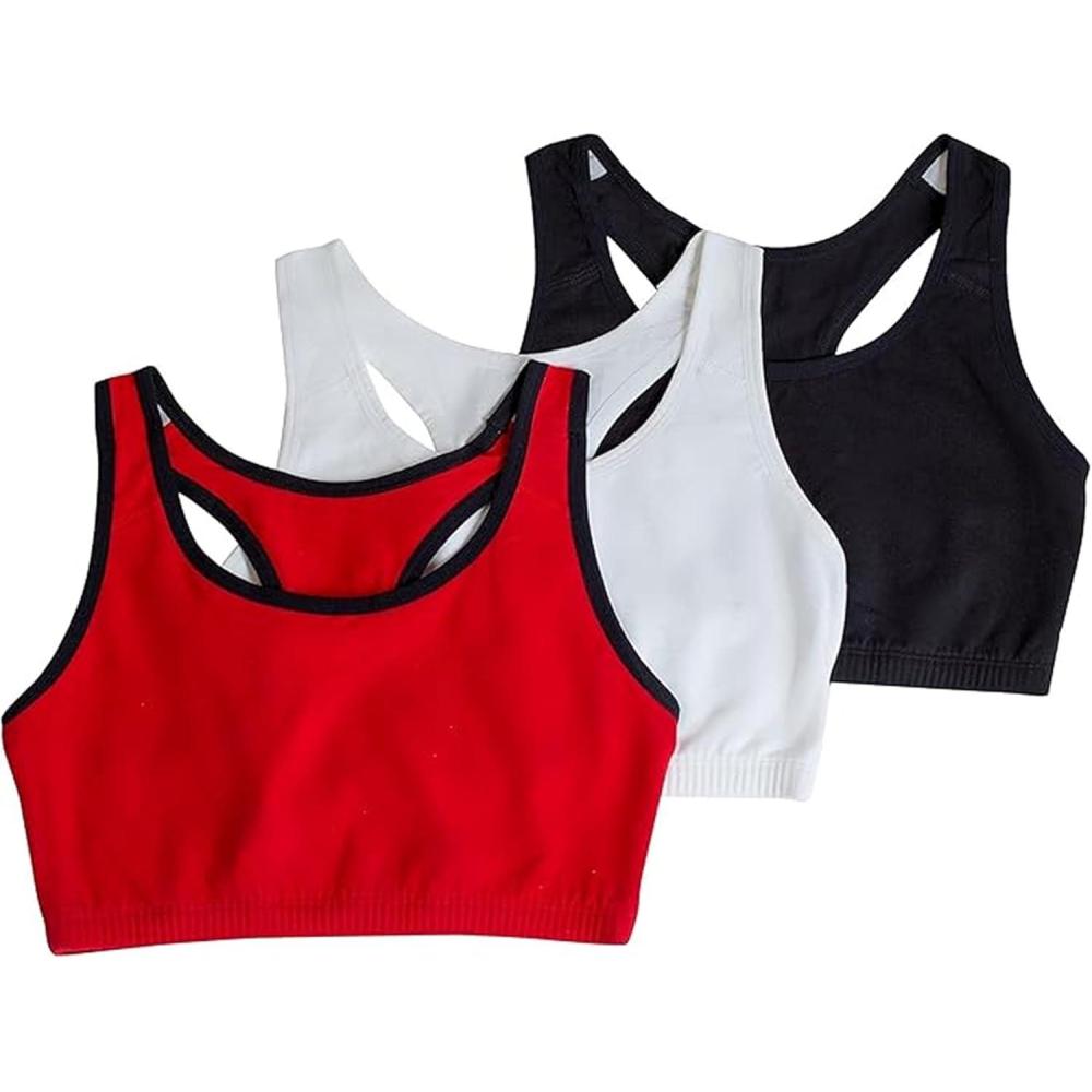 image:imageFruit of the Loom Womens Built Up Tank Style Sports Bra Value PackRed Hot With BlackWhiteBlack