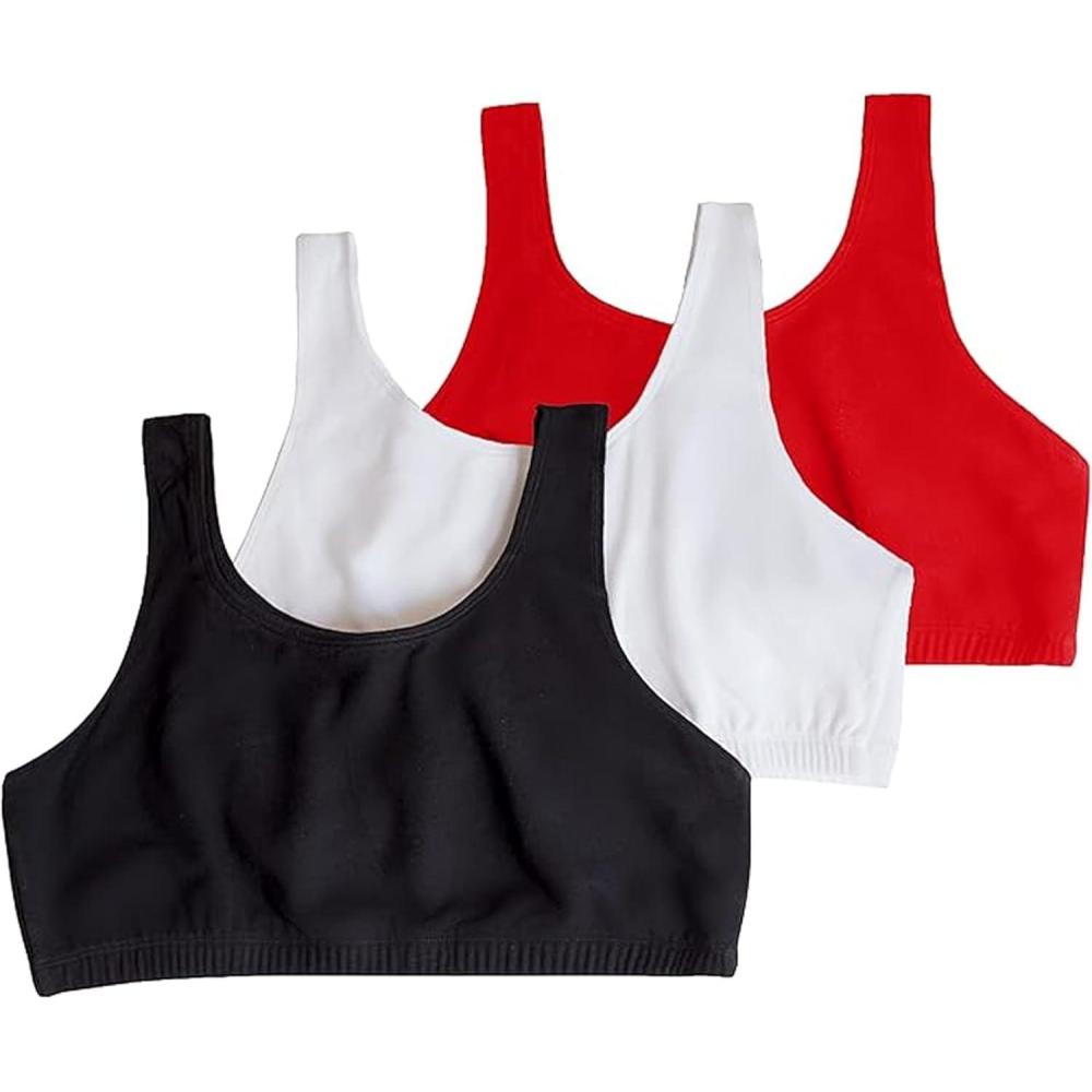 image:imageFruit of the Loom Womens Built Up Tank Style Sports Bra Value PackRed HotWhiteBlack
