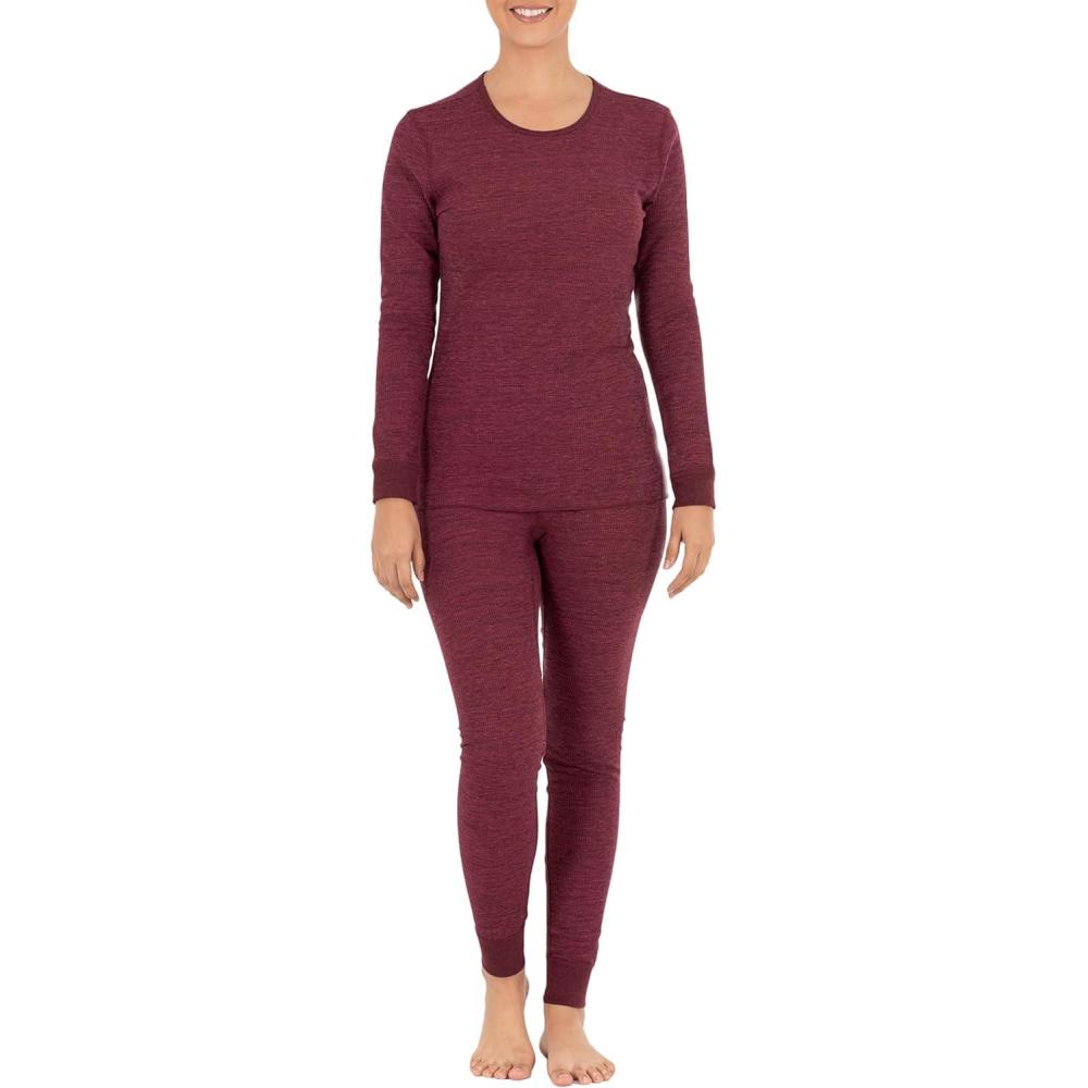image:imageFruit of the Loom Womens Micro Waffle Premium Thermal SetMerlot Heather