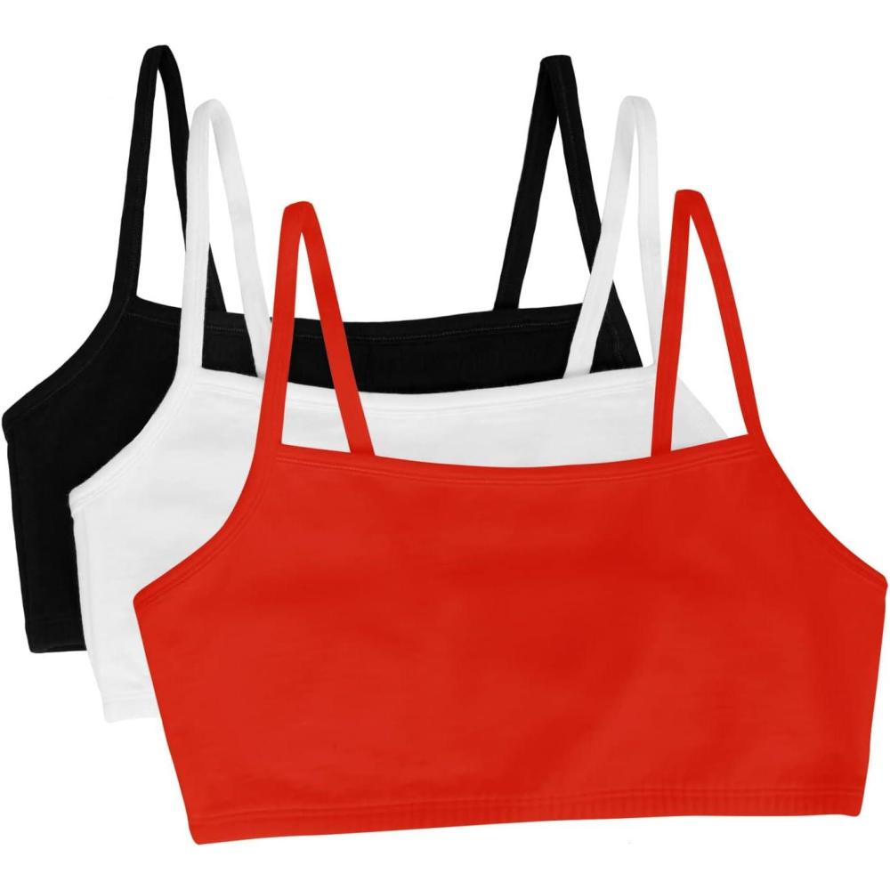 image:imageFruit of the Loom Womens Spaghetti Strap Cotton Sports Bra AllDay Comfort amp Easy MovementBlackWhiteRed Hot