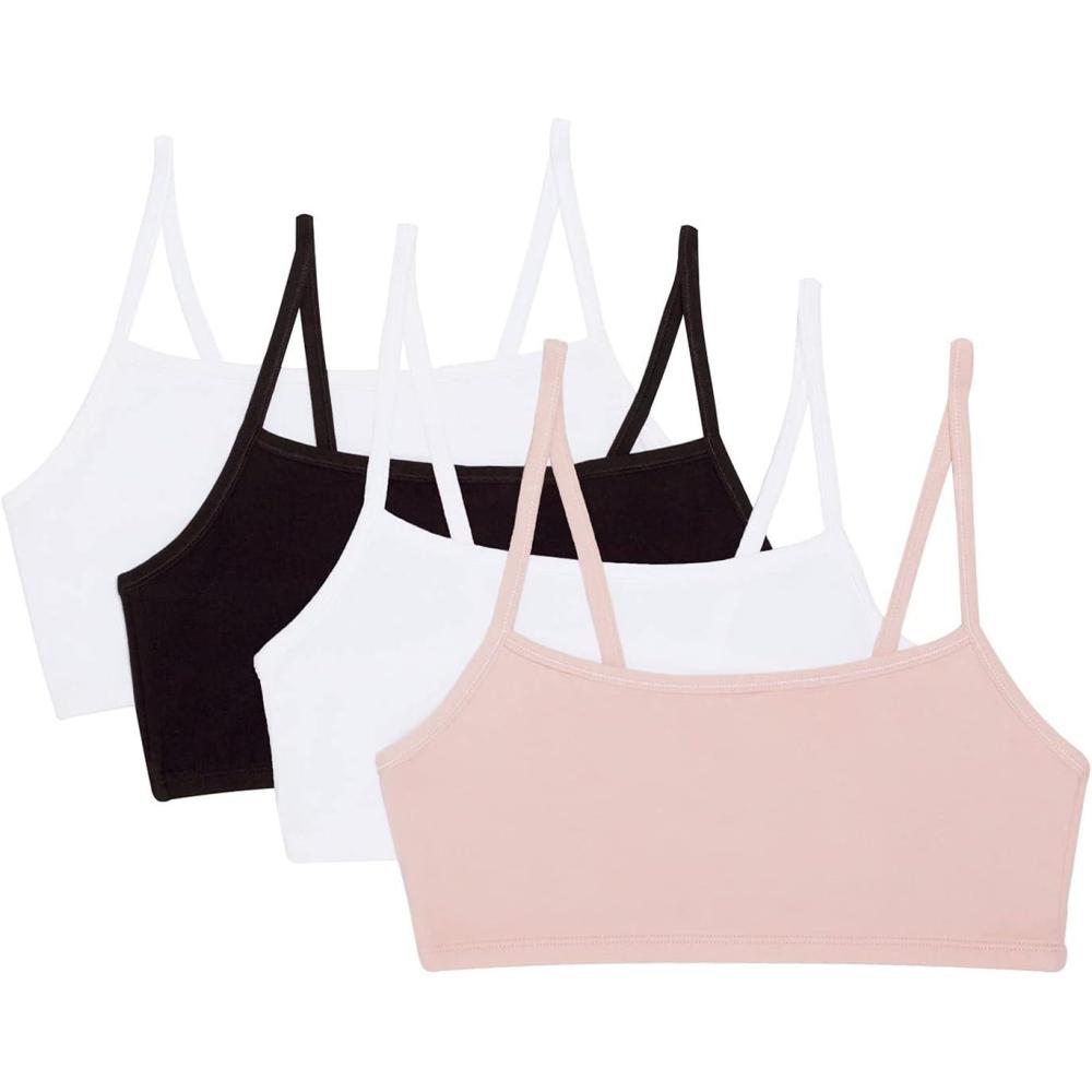 image:imageFruit of the Loom Womens Spaghetti Strap Cotton Sports Bra AllDay Comfort amp Easy MovementBlushing RoseWhiteWhiteBlack 4pack
