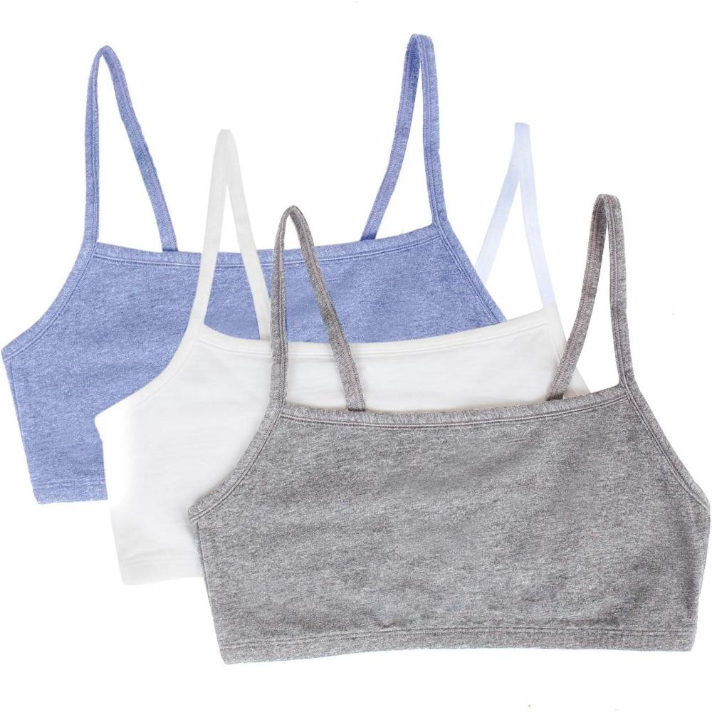 image:imageFruit of the Loom Womens Spaghetti Strap Cotton Sports Bra  AllDay Comfort amp Easy MovementHeather GreyWhiteHeather Blue
