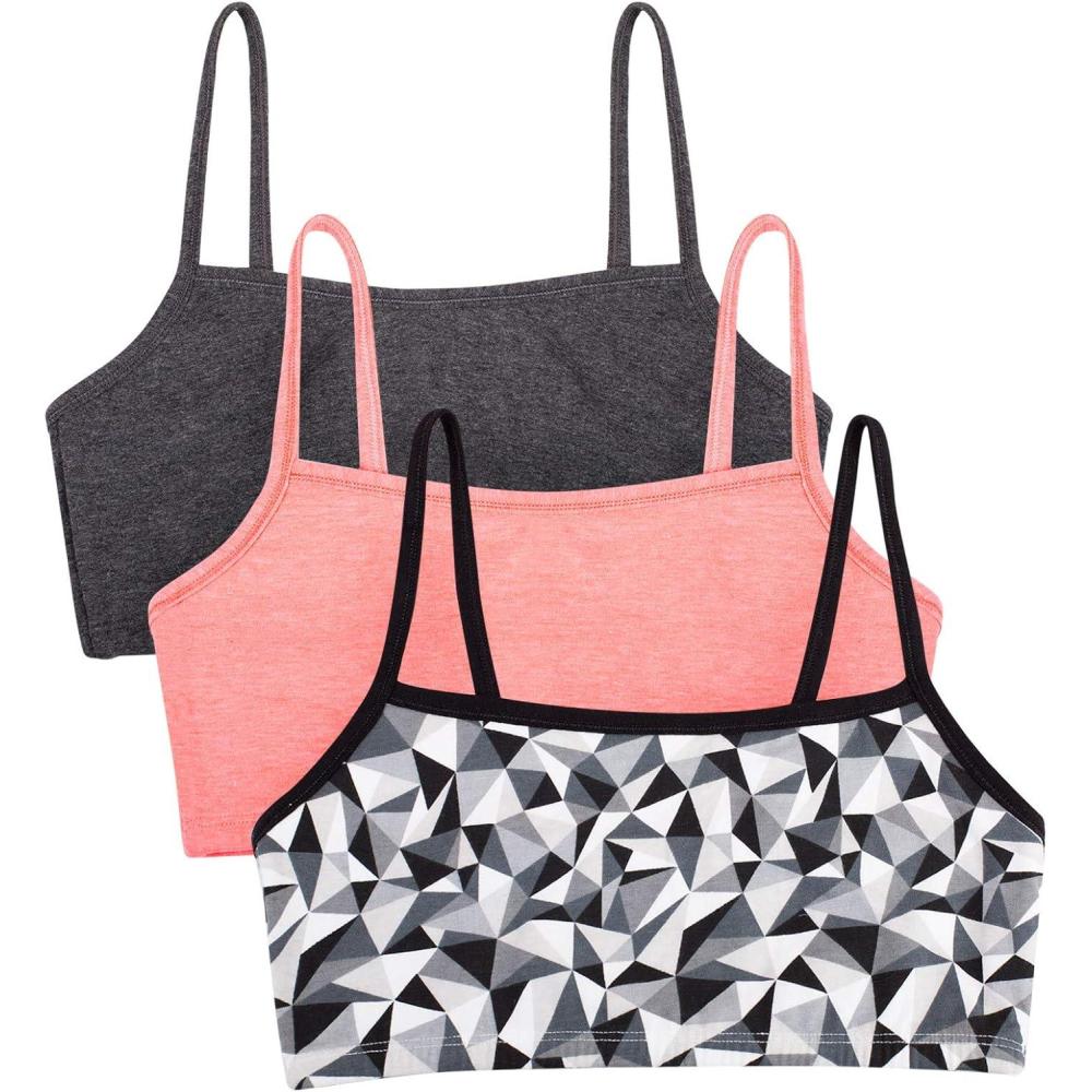 image:imageFruit of the Loom Womens Spaghetti Strap Cotton Sports Bra AllDay Comfort amp Easy MovementKaleidescopeCharcoalPunchy Peach
