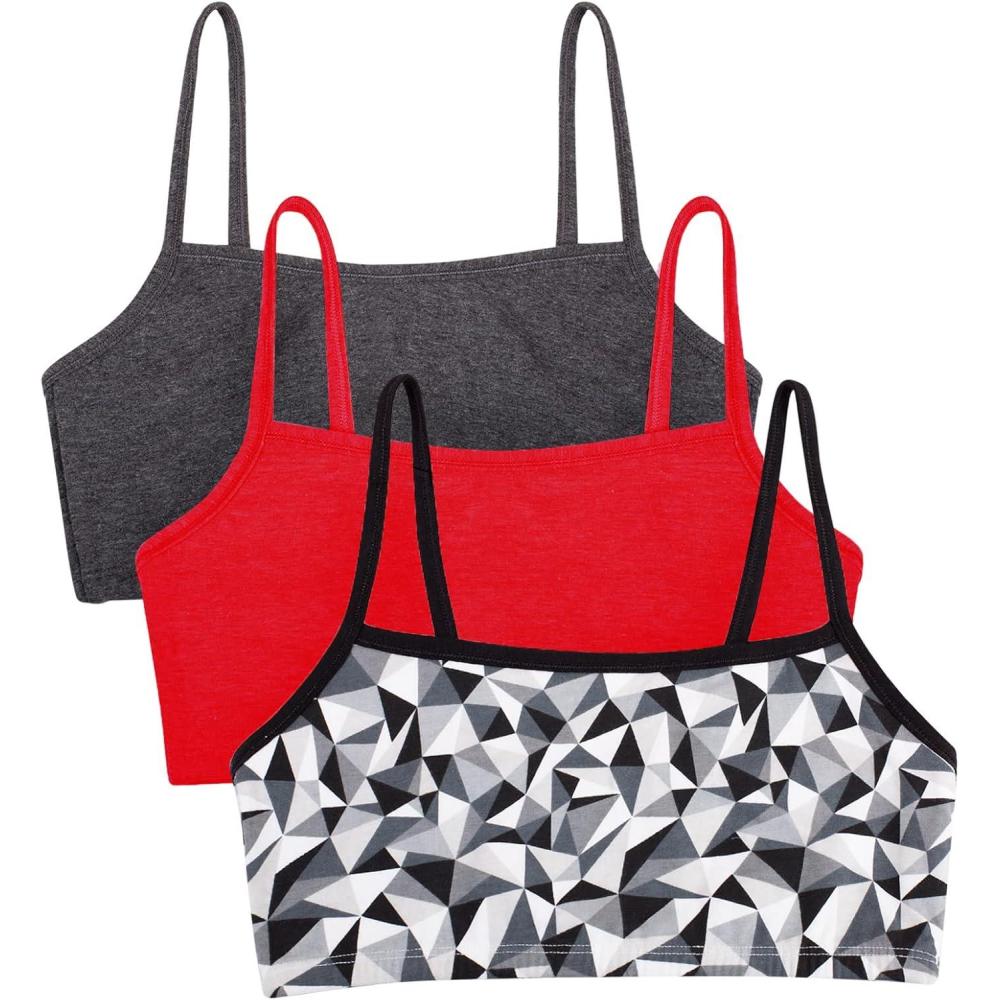 image:imageFruit of the Loom Womens Spaghetti Strap Cotton Sports Bra  AllDay Comfort amp Easy MovementKaleidoscopeCharcoalRed Hot