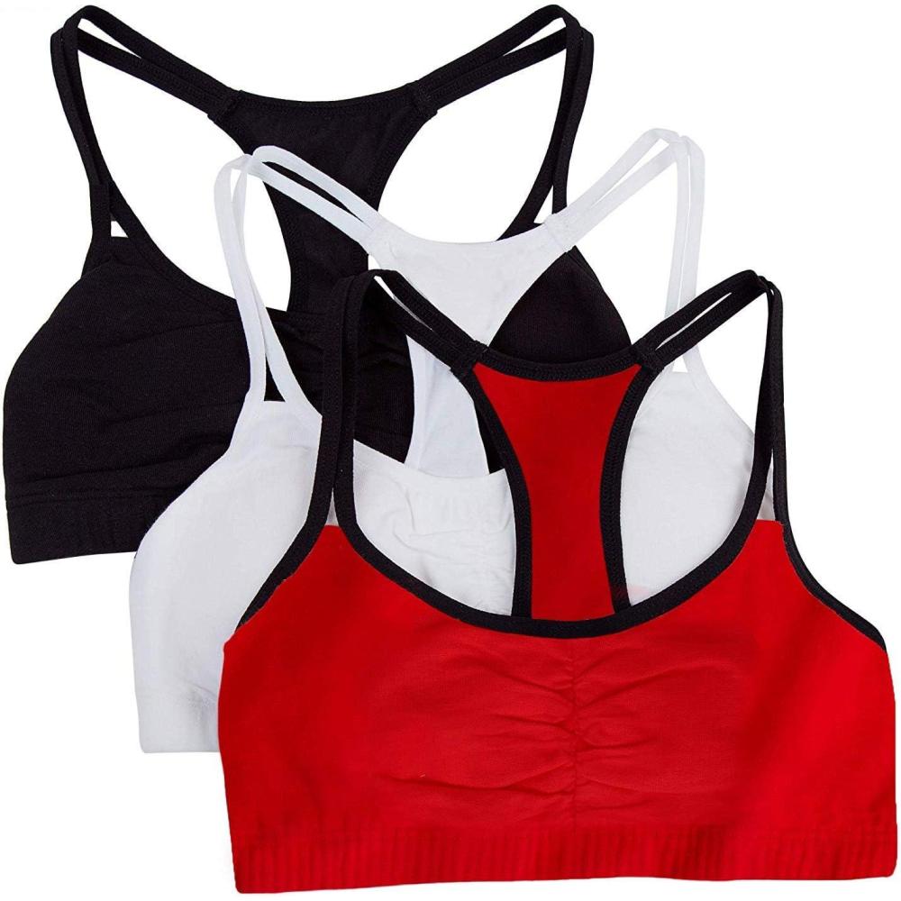 image:imageFruit of the Loom Womens Spaghetti Strap Cotton Sports Bra  AllDay Comfort amp Easy MovementRed Hot With BlackWhiteBlack Hue