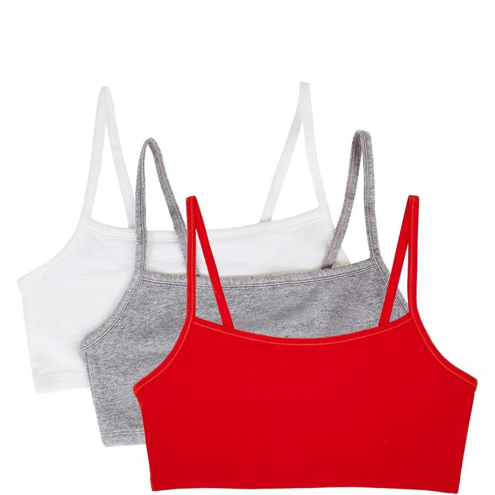 image:imageFruit of the Loom Womens Spaghetti Strap Cotton Sports Bra  AllDay Comfort amp Easy MovementRed HotWhiteGrey Heather