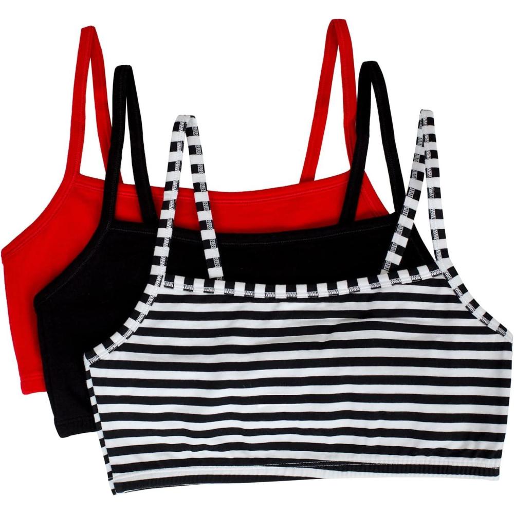 image:imageFruit of the Loom Womens Spaghetti Strap Cotton Sports Bra AllDay Comfort amp Easy MovementSkinny StripeBlack HueRed Hot