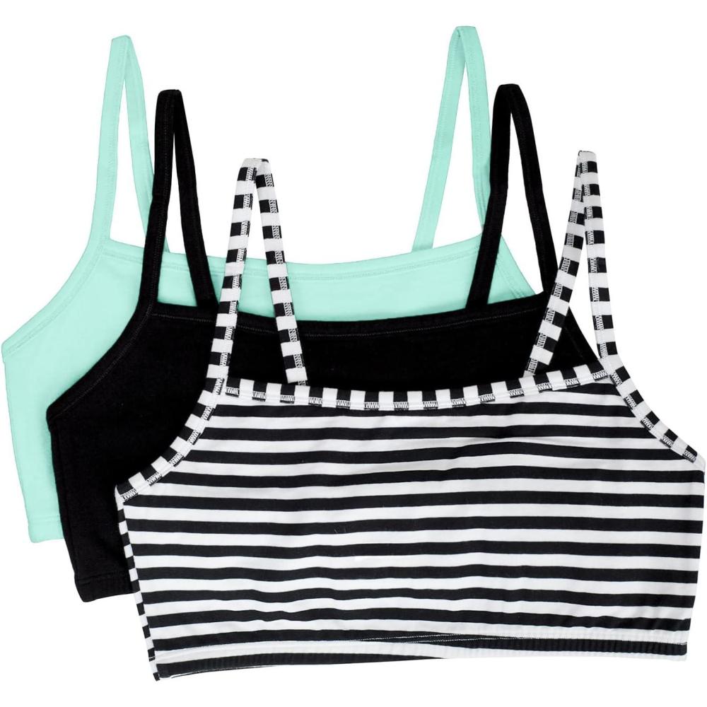 image:imageFruit of the Loom Womens Spaghetti Strap Cotton Sports Bra AllDay Comfort amp Easy MovementSkinny StripeBlackMint Chip