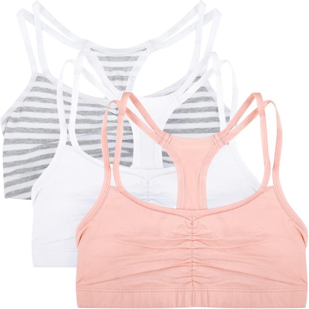 image:imageFruit of the Loom Womens Spaghetti Strap Cotton Sports Bra  AllDay Comfort amp Easy MovementSkinny StripeWhiteBlushing Rose