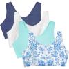 Fruit of the Loom Women’s Built Up Tank Style Sports Bra Value Pack(Modern Tapestry/White/Aruba Blue/Dutch Blue)