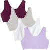 Fruit of the Loom Women’s Built Up Tank Style Sports Bra Value Pack(Purple/White/Lilac/Grey)