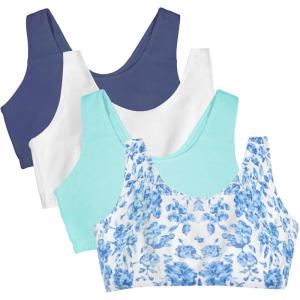 Fruit of the Loom Women’s Built Up Tank Style Sports Bra Value Pack(Modern Tapestry/White/Aruba Blue/Dutch Blue)