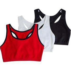 Fruit of the Loom Women’s Built Up Tank Style Sports Bra Value Pack(Red Hot With Black/White/Black)