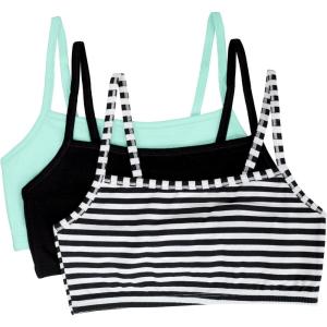 Fruit of the Loom Women’s Spaghetti Strap Cotton Sports Bra – All-Day Comfort & Easy Movement(Skinny Stripe/Black/Mint Chip)