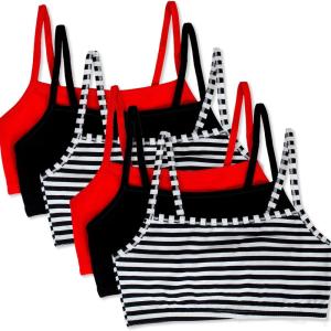 Fruit of the Loom Women’s Spaghetti Strap Cotton Sports Bra – All-Day Comfort & Easy Movement(Stripe/Stripe/Black/Black/Red/Red)