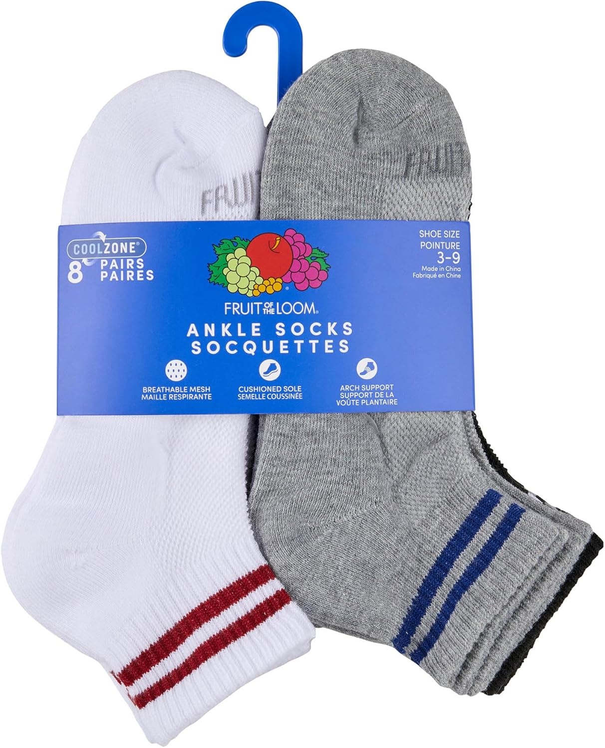 image:imageFruit of the Loom Boys Coolzone Socks Breathable with Half Cushion MultiPacksAnkle 8 Pack Assorted