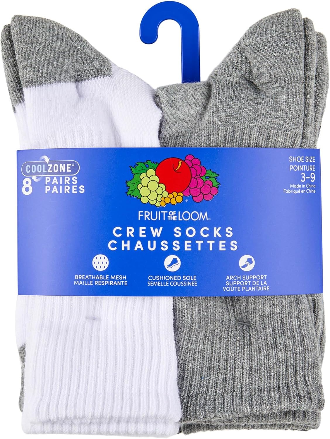 image:imageFruit of the Loom Boys Coolzone Socks Breathable with Half Cushion MultiPacksCrew 8 Pack Assorted