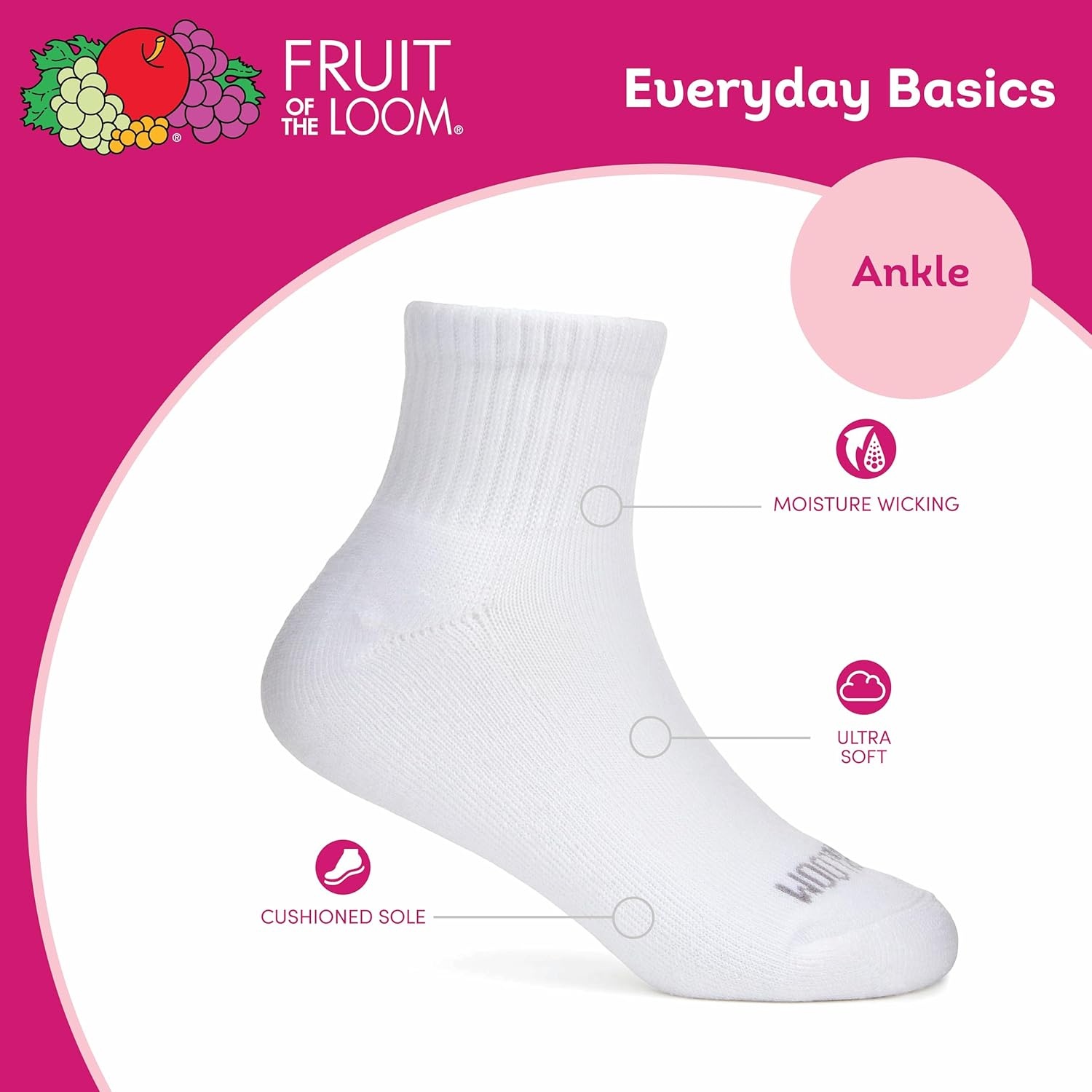 image:imageFruit of the Loom Girls Everyday Essential Soft Cushion SocksAnkle 10 Pack White